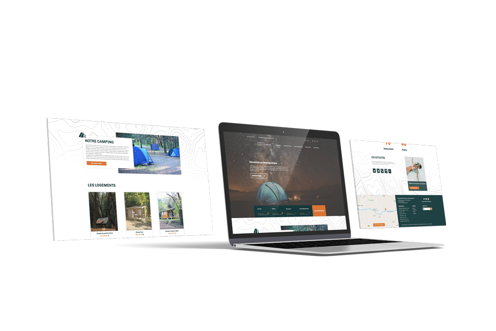 Home d'un camping Mockup camping ordinateur site